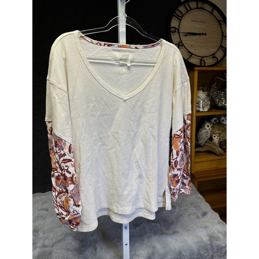 Anthropologie Annette Pullover Womens Small Ivory Floral Paisley Balloon Sleeve